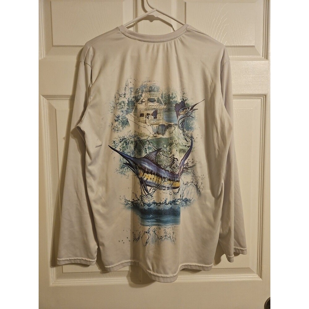 Spicy Tuna New Smyrna Beach Blue Outdoor Fishing Shirt Men's Size L Large